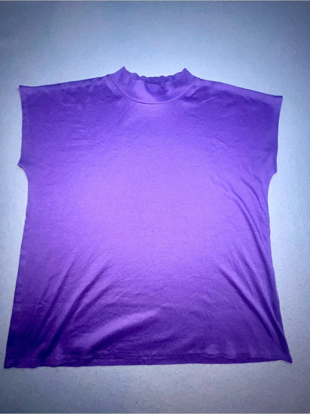 Vintage J. Little Modular Knit Purple Mock Neck Short Sleeve Top Blouse XL